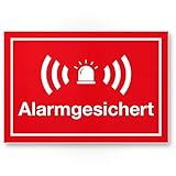 Komma Security Alarmgesichert Kunststoff Schild 30 x 20 cm - Achtung Vorsicht Alarmgesichert - Hinweis Hinweisschild Alarm - Haus Gebäude Objek
