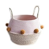 SENWEI Aufbewahrungskorb aus Baumwollseil für Spielzeug, gewebtes Einkaufskorb-Set (Farbe: Rosa)