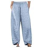 VCAOKF Tasche Freizeit Hose Solid Buttons Baumwolle Und Leinen Casual Wide Leg Pants Frauen Frivolitäs Lässig Einfarbig Niedrig Taillierte Bandage Breite Beinhose Knopf Dekorieren XXXXXL