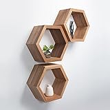 Rikmani Wandregal Hexagon Massivholz Eiche sechseckig Handgefertigtes Regal Bücherregal Holzregal Wandboard Deko-Waben Regal Modulare-Geometrische Regale LEIM'S - M dunk