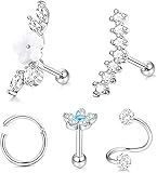 LOLIAS 5PCS Edelstahl Knorpel Ohrringe Piercing für Frauen Mädchen Helix Piercing Winzige Ohrstecker Set Tragus Nase Lippen Conch Schraube Ohrringe CZ Langhantel Ohr Piercing 16G