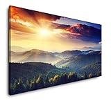 Paul Sinus Art Landschaft mit Bergen und Wolken 120x 60cm Panorama Leinwand Bild XXL Format Wandbilder Wohnzimmer Wohnung Deko Kunstdruck