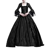 PPangUDing Mittelalter Kleid Damen Retro Gothic Steampunk Trompetenärmel Einfarbig Spitze Patchwork Gericht Stil Cosplay Kostüm Viktorianischen Prinzessin Renaissance Abendkleider Partyk