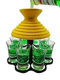 Schnapsschirm® Dein schneller Schnapsausgießer für 8 Pinnchen gleichzeitig Gadget Party Geschenkidee (mit Gläser, Gelb/Schwarz)