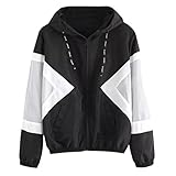TWIFER Langarm Jacke Patchwork Dünne Reißverschluss Taschen Sport Mantel Skin Suits Pullover mit Kap