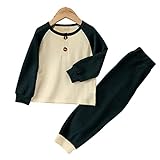 2 stücke Infant Baby Mädchen Jungen Solide Strick Outfit Solide Patchwork Pullover Bluse Top Baumwollhose Herbst Winter Outfit Dunkelgrün 110 4-5 J