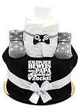 Trend Mama coole Sprüche Gamer Windeltorte Junge schwarz - Babysocken + handbedruckt Lätzchen mit Spruch -Ich bin der Beweis dass Papa nicht nur zockt!