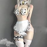 Anime Milk Cow Maid Sexy Dessous Japanische Cosplay Kostüme Bikini Anime Badebekleidung Lolita BH und Slip Set mit Schwanzstrümp