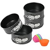 4-teiliges Springform-Set, 10.2 cm, Stahl, antihaftbeschichtet, auslaufsicher, runde Käsekuchenformen, abnehmbarer Boden, Mini-Käsekuchen, mit 6 Mini-Silikon-Cupcake-F