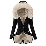 BIBOKAOKE Wintermantel Damen Winter Jacke Mantel Winterjacke Parka Warm Gefüttert Fleecejacke Slim Fit Jacke mit Fell Kragen Mitte-Lange Mantel Knopf Übergangsjacke Kapuzenjack