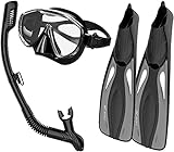 AACXRCR Schwimmen Training Flossen Schnorchel Goggles Flossen Set Schnorcheln Gläser Schwimmflossen Scuba Schnorcheln Getriebe Packung Scuba Mask Unterwassermaske (Color : Black, Size : M-L)