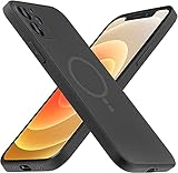 Mipcase Magnethülle für iPhone 12, Gefrostet Glas Handyhülle Kompatibel mit Magsafe Wireless Charger, Panzerglas Back Silikon Hülle Anti-Scratch Hard Handyhülle für iPhone 12 (Schwarz)