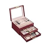 JIAQUAN-SHOP Schmuckorganisator 3 Stufe schmuck Organizer Box pu-Leder tragbare reisekoffer große kapazität Handwerk Container für Ringe, halsketten, Ohrringe, armbänder Schmuckständer (Color : Red)