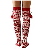 Weihnachtssocken Kniestrümpfe Kinder Mädchen mit Xmas Print Lange Overknee Strümpfe Weihnachtsmotiv Festlicher Stützkniestrümpfe Strumpfhosen Wintersock