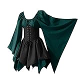 YEBIRAL Damen Mittelalter Kleid mit Trompetenärmel Gothic Retro Kleid Renaissance Cosplay Kostüm Gebunden Taille Übergröße Kleid Karneval Party Halloween Kostü