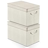 APLKER Aufbewahrungsboxen mit Deckel, Rectangular Stoffboxen Lagerung Korb Schrank Faltbare Stapelbare Aufbewahrungsbehälter und Griffen für Spielzeug, Büro, Schrank, Zuhause (2pcs, Beige)