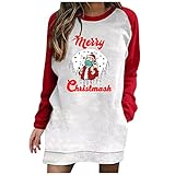 Briskorry Weihnachtskleid Damen Mode Weihnachten Tasche Hüfttasche Print Dünnes Modekleid Minikleid Hoodie Herbst Leicht Langarm Kleid Kapuzenpullover Sweatshirts Pulloverk