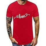 MRULIC Herren Oberteil T-Shirts Tops Kurzarm Rundhals Pullover Valentinstag Drucken Blusen Sommer Casual Lose Shirts (A3 rot,3XL)