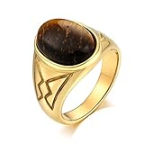 Daesar Männer Ring Personalisiert Gold, Edelstahl Ringe für Herren mit Braun Oval Stein Gr.54 (17.2)