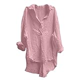 TIFIY Herbst Bluse Damen Baumwolle Leinen Halbarm Bluse für Frauen Rundhals T-Shirts Damen Casual Solid Loose Tops Longshirt D