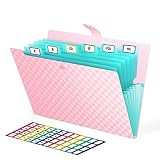 ABC life 7 Taschen Fächermappe A4 mit Upgrade-Gittermuster, Dokumentenmappe A4 Erweiterbar Tragbar Aktenordner Faechermappe din A4 Büro Schulordner Dokumente a4 Ordner Organisato mit Druckknopf(Rosa)