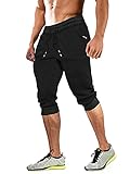 MAGCOMSEN 3/4 Hose Herren Sporthose Baumwolle Kurz Sommerhose Freizeit Trainingsshorts für Männer Outdoor Kurze Sweatpants Gym Running Shorts Gummibund Schwarz 38