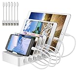 Ladestation mit 6-Port 50W - USB Ladegerät Desktop Organizer & Schnelllade Ladekabel Kabel Type-C Wired Charger Multi für Phone 13 8 Plus Galaxy Samsung Huawei Handy