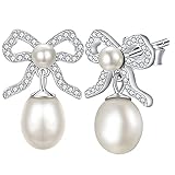 JENDEAR Perlen Ohrringe Damen Silber 925 Ohrstecker Echt Barock Weiß Perlenohrringe Ohrhänger Tropfen Weihnachts Geschenke für Frauen M