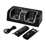 TISHITA 2 in 1 Akkuladegerät, Ladestation mit verlängertem Kabel, für Wii-Spielekonsole, Spielzubehör, Fernbedienungs-Gamepad - SCHWARZ