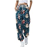 Xmiral Damen Weihnachtsdruck Hose Haremshose Lose Jogginghose Taschen Hohe Taille Sport Gym Athletic Joggerhose (01 Blau, XXL)