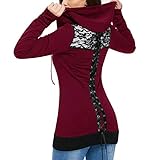 VECDY Damen Pullover, Räumungsverkauf- Herbst Frauen Tops Hoodie Langarm Casual Bluse Schnürung Zurück Zip Up Sweatshirt Mode Tshirt Ob