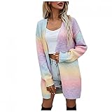 BOOMJIU Damen Pullover mit V-Ausschnitt Strickweste Top für Herbst Winter Frühling Fledermausärmel Cardigan Lang Elegant Gestreifter Strickjacke Damen Grobstrick