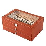 24/36-Slots Füllfederhalter Aufbewahrungsbox, Pu Stiftetui Leder, Organizer Box, Stifthalterbox Vitrine, 3 Schicht Stift Sammler, Pen Schaukasten (Produkt farbe: Orange, Kapazität: 36 Slots)