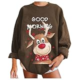 Damen Sweatshirt, Winter Weihnachten Top T-Shirt, Rundhals Langarm Print Sweatshirt, Basic Pullover Top, Tops für Frauen Teenager Mädchen Streetw