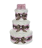 dubistda© XXL Windeltorte für Mädchen mit Babybooties rosa / 59-teilig / 3-stöckig