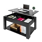 Couchtisch mit Höhenverstellbarer Platte Kaffeetisch Sofatisch mit Ablagefach Beistelltisch mit Lagerung Teetisch Wohnzimmertisch für Wohnzimmer Büro und Cafés, 97,1 x 46,1 x 59