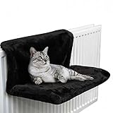 ODOORACT Heizungsbett für Katzen, Katzen Plüsch Liegemulde Katzenbett, Katzenhängematte Katzen Liege für Katzen Katze Haustier aus Weichem Plüsch Abnehmbar (Schwarz,Weiß