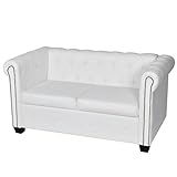 Kshzmoto Chesterfield Sofa 2-Sitzer Vintage Schlafsofa Couch Couchgarnitur Sofagarnitur Kunstleder Weiß