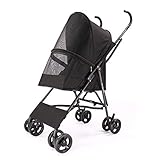 DFLY Faltbarer Hundewagen Kinderwagen, 4-Rad-Haustier Buggy Hundebuggy Für Leichte Reisekinderwagen Für Kleine Katzen Und Hunde Bis 10 Kg, Heimtierbedarf Zubehör,Schw