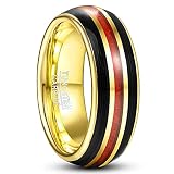 Corato 8mm Rot Kohlefaser und Schwarz Gitarrensaite Ring Gold Wolframcarbid Hochzeitsring für Herren damen Größe 57