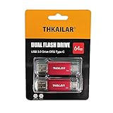 THKAILAR 64GB USB-Stick (2 Pack) 2-in-1-Flash-Drive,High-Speed ​​USB 3.0 zur externen Datenspeicherung,passend für Huawei/Xiaomi/PC/Typ C-Geräte (64GBx2,rot)