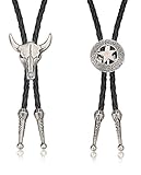 Milacolato 2 Stücke Leder Krawatte Krawatte Kuh Schädel Texas Ranger Stern Kette für Männer Rodeo Bolo Tie Kraw