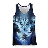 Hiser 3D Drucken Herren Tank Top Sommer, Sport Muskelshirt Ärmellos T Shirt Fitness Unterhemd Top Shirt für Outdoor Beach Party oder Gym Jogging Running (Hellblauer Wolf,XS)