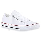 stiefelparadies Bequeme Damen Schuhe Sneakers Low Cut Canvas Schuhe Basic Schnürer 141119 Weiss Rot Bernice 43 F