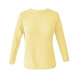TYTUOO Modischer Herbst Winter Warm Top Damen Solid Strickpullover Dicker Pullover Rundhals Pullover Langarm Strickwaren Casual Sweatshirt Lose Pullover, A-gelb, S