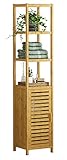 VIAGDO Hochschrank, Badezimmerschrank Bambus, Badschrank hoch mit 3 offene Fächern und Schrank, hoher Beistellschrank, Aufbewahrungsschrank, für Badezimmer, Flur, Küche, Wohnzimmer, 34 x 33 x 170
