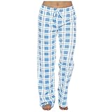 Karierte Hose Damen Baumwolle Plaid Pyjamahosen Lose Home Hosen Schlafanzughose Damen Lang Schlafanzug Pyjamahose Nachtwäsche Freizeithose Kariert Schlafhose mit Taschen und Kordelzug