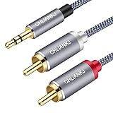 CHLIANKJ Cinch Kabel, 3.5mm Klinke Stecker auf Zwei Cinch Stecker, Nylon Ummantelung, Winzigem Metallstecker, für Smartphones, Tablets, Lautsprecher, Stereoanlage, TV (5M)