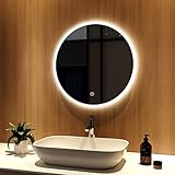 Meykoers LED Badspiegel φ60cm Runder Spiegel mit Beleuchtung Badezimmerspiegel mit Touch-Schalter und Beschlag