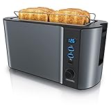 Arendo - Edelstahl Toaster Langschlitz 4 Scheiben - Defrost Funktion - wärmeisolierendes Gehäuse - mit integrierten Brötchenaufsatz - 1500W - Krümelschublade - Display mit Restzeitanzeige - Cool Grey